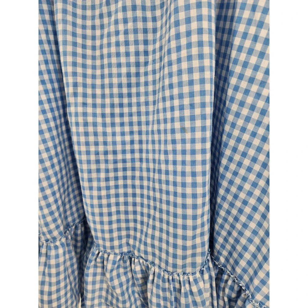 Blue Gingham 2x Vintage Two Piece Set Off‎ Shoulder Top and Ruffle Midi Skirt